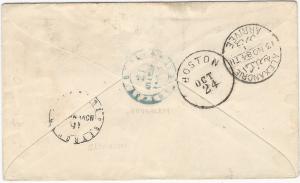 U.S. Scott #76 Used 1884 on 3c Envelope to Jerusalem, Syria, 7 Postal Markings