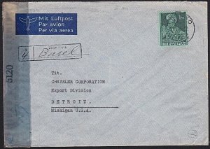 SWITZERLAND 1945 (4 June) airmail censor cover to USA - UBER VIA (Basel)...A9574