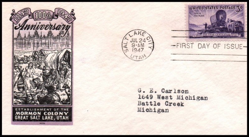 US 950 Utah Settlement Ioor Typed FDC