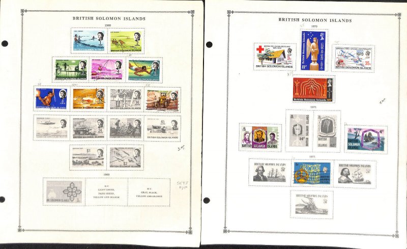 Solomon Islands Stamp Collection on 22 Scott International Pages, 1946-1976