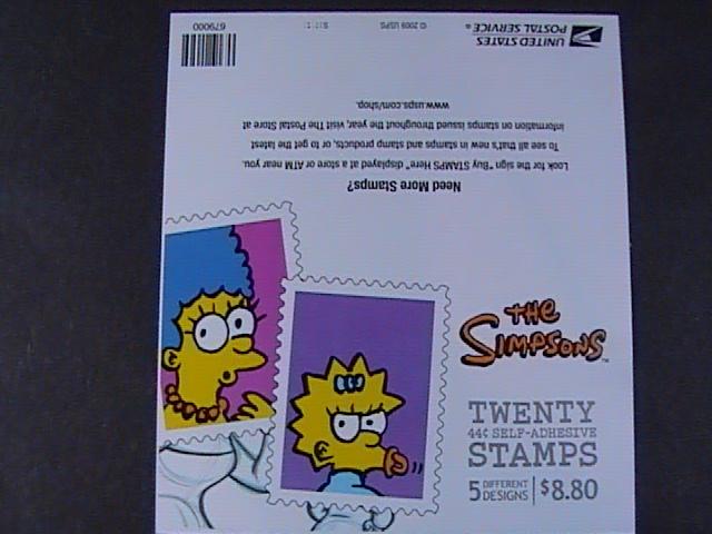 U.S.# 4399-4403(4403b)-MINT/NH--BOOKLET PANE OF 20---SIMPSONS 20 TH ANN.-2009