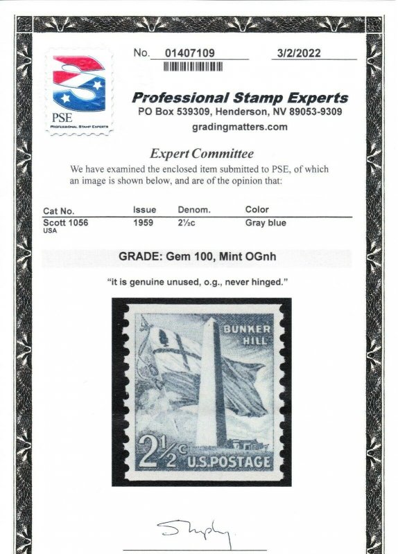 MOstamps - US #1056 Mint OG NH Graded 100 with PSE Cert - Lot # MO-3452 SMQ $225