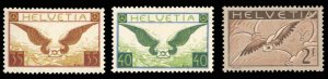 Switzerland #C13a-15a Cat$140 (for never hinged), 1933-35 Airpost, Grilled Gu...