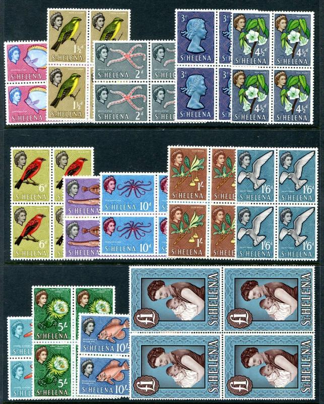 ST HELENA-1961-65 Set to £1 in Unmounted Mint Blocks of 4 Sg 176-189  V28994