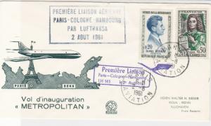 France 1961 1st Flight Paris-Hamburg Lufthansa Slogan Stamps Cover Ref 29362