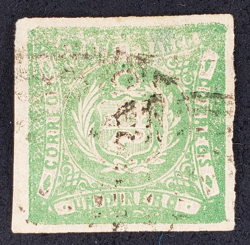 Peru, Scott #14, F used, couple of thins, hinge remnants