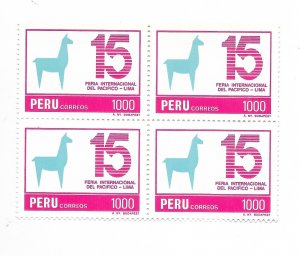 PERU 1984 15TH INTERNATIONAL PACIFICS FAIR LAMA BLOCK OF FOUR SCOTT 830 MINT NH