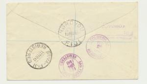 FIJI 1941 REG COVER TO USA, 3x2½d SURCHARGES, CORRECT BACKSTAMPS ETC