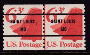 U.S. 1963 Scott 1518 Coil Line Pair 6.3c Bureau Precancel Liberty Bell VF/NH(**)