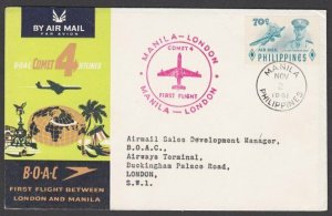 PHILIPPINES 1961 BOAC first flight cover to London UK.......................L593