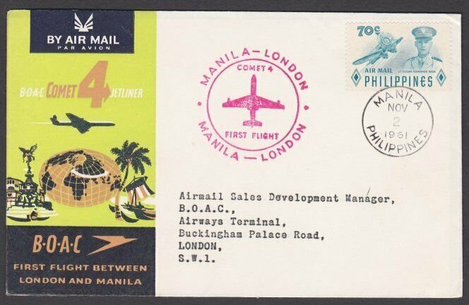 PHILIPPINES 1961 BOAC first flight cover to London UK.......................L593
