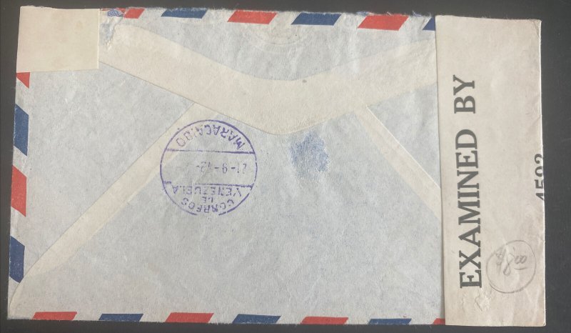 1942 Las Piedras Venezuela APO 876 Censored Airmail Cover To Kenmore NY Usa 