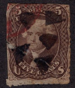 US #76 Five Cent Washington RED CANCEL *Minor Fault* ~jm-0121