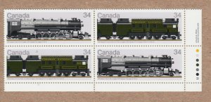 HISTORY of LOCOMOTIVES (1925-1945) = Canada 1986 #1119a LR Plate Block of 4 MNH