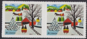 Canada 3255 Christmas Maud Lewis Winter Sleigh Ride ‘P’ horz pair (2) MNH 2020 