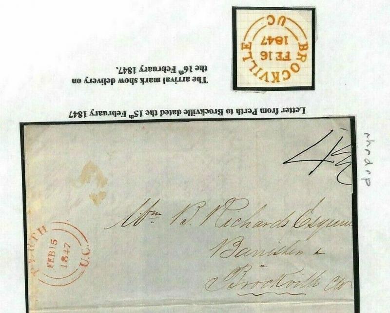 UPPER CANADA Cover 1847 *Perth UC* to *Brockville UC* Pre-Stamp MS3309