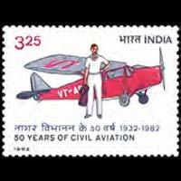 INDIA 1982 - Scott# 990 Civil Aviation-Plane Set of 1 LH