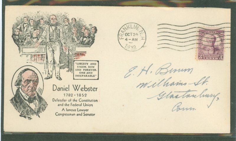 US 725 1932 Daniel Webster on an addressed FDC with an Ioor cachet and Franklin , NH cancel