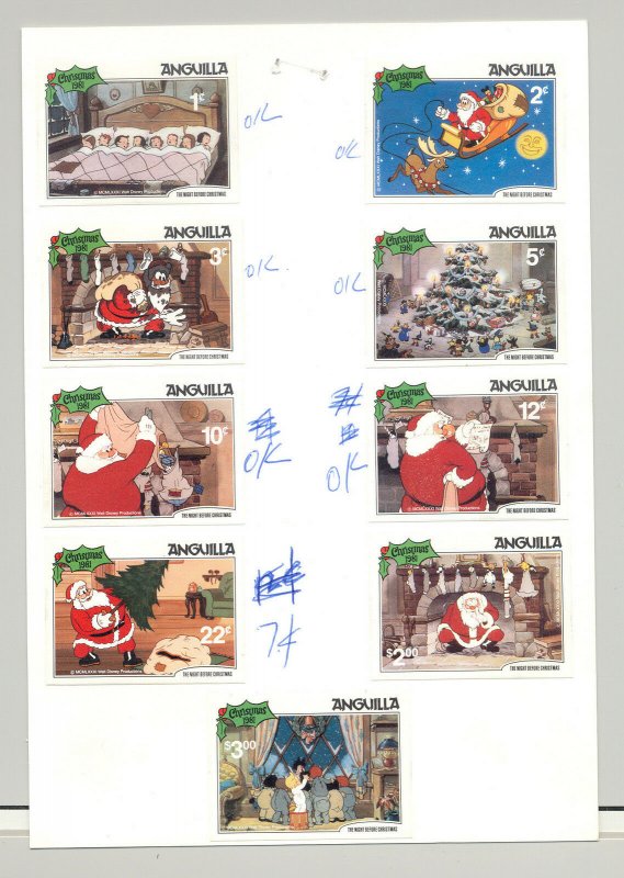 Anguilla #453-462 Christmas, Disney 9v & 1v S/S Mounted on 2 Cards