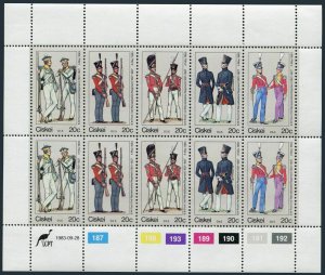 SA-Ciskei 63 ae sheet,MNH.Mi 47-51. Military uniforms 1983.Warwickshire Regiment