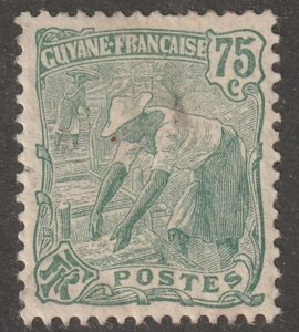 French Guiana, stamp,  Scott#76,  mint, hinged,  75, cent,  blue/green