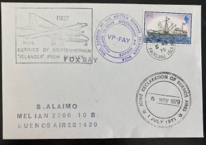 1979 Fox Bay Falkland Island First Airmail By Britten Norman Cover To Argentina