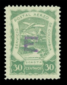 COLOMBIA 1921 AIRMAIL - SCADTA - Spain E handstamp 30c green Sc# CLE5 mint MNH