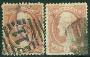 USA : 1879. Scott #208. 2 Very Fine, Used stamps. Both Fresh. Catalog $220.00.