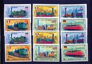 AJMAN 1971 LOCOMOTIVES 2 SETS OF 6 STAMPS PERF. & IMPERF. MNH