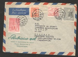 CZECHOSLOVAKIA TO YUGOSLAVIA AIRMAIL OFFICIAL  COVER , MULTI-FRANKED- 1948.