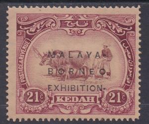 KEDAH 1922 MALAYA BORNEO EXHIBITION 21C RAISED STOP VARIETY 14MM LONG