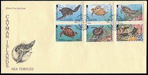 Cayman Islands 693-698, FDC and PO brochure, Sea Turtles