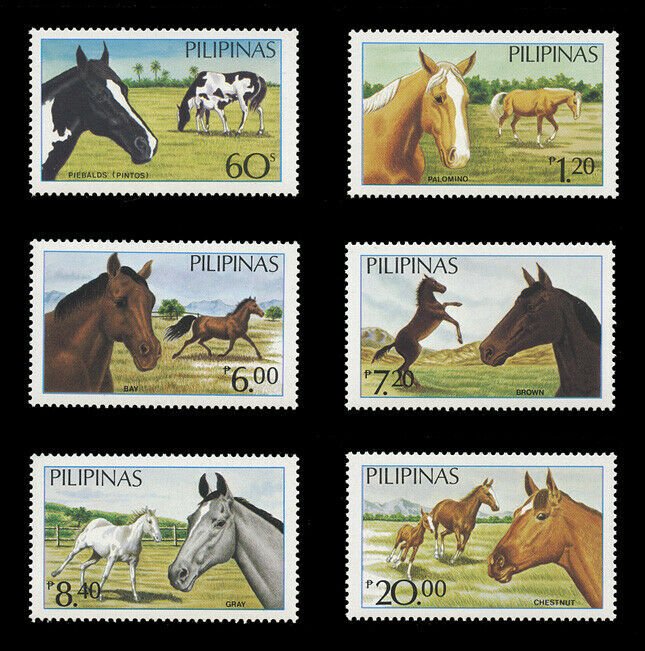 PHILIPPINES Sc#1747A-F, 1984 PHILIPPINE HORSES, MINT F-VF NH