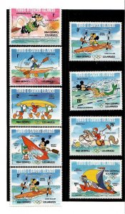 Turks and Caicos 1984 - Disney Olympic Rings Set of 9 Stamps Scott 619a-27a MNH