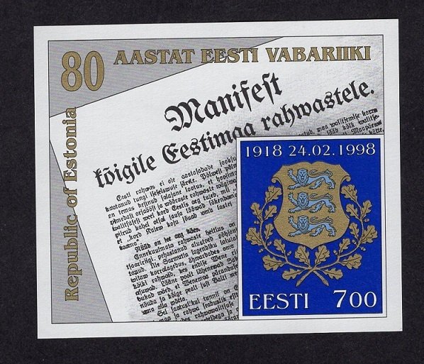 Estonia  #336 MNH  1998  sheet  anniversary republic