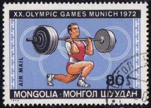 Mongolia C30 (used cto) 80m Munich Olympics: weightlifter (1972)