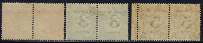 SOUTH WEST AFRICA 1923 POSTAGE DUE ½D 3D AND 5D PAIRS SETTING V 12MM SPACING 