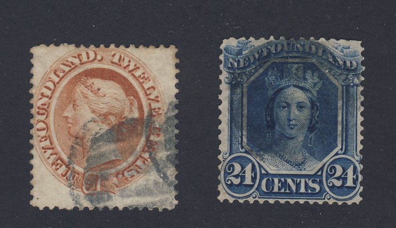 2x Newfoundland Used Victoria F/VF Stamps #29-12c #31-24c Guide Value = $82.50