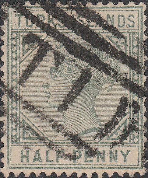 TURKS Islands - 1893 - SG70 1/2d dull green die II Wmk Crown CA, p.14 - used