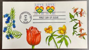 2248 Ham Hand painted cachet Love Heart, Flowers FDC 1987 #53 of 254