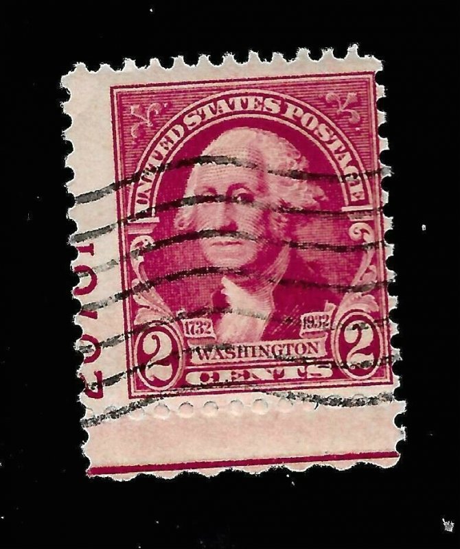  US 1932 Sc# 707 2 c Washington Bicentennial Used - Plate # Vivid Color -