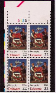 1987 Delaware Constitution Plate Block Of 4 22c Postage Stamps, Sc#2336 -MNH,OG