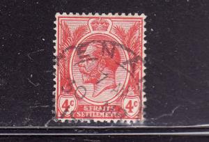 Straits Settlements-Sc #154-used-4c scarlet KGV-1918-