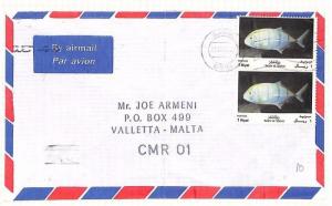 AJ224 c1992 Gulf States QATAR Doha Commercial Air Mail Cover Malta FISH