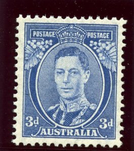 Australia 1937 KGVI 3d bright blue superb MNH. SG 168ca. Sc 170a.