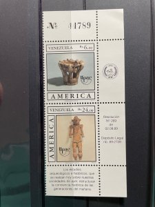 (2242) VENEZUELA 1989 : Sc# 1434a UPAE PRE-COLUMBIAN ARTIFACTS - MNH VF PAIR