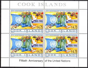 Cook Islands 1995 50Th United Nations UNO Flags Sheet MNH