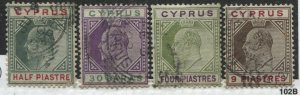 Cyprus KEVII 1904-07 various from 1/2 piastre to 9 piasters used