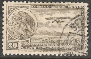 MEXICO C62, 20¢ ARMS & PLANE RE-ISSUE. USED.  F-VF. (1008)