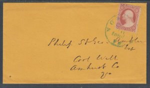 US Sc 26 on 1860 cover to Amhurst, blue 30mm Norfolk, Va CDS